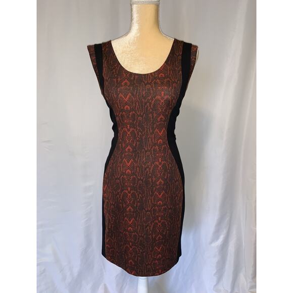 MNG Red Snake Print Color Block Pencil Dress Size S - Picture 2 of 12